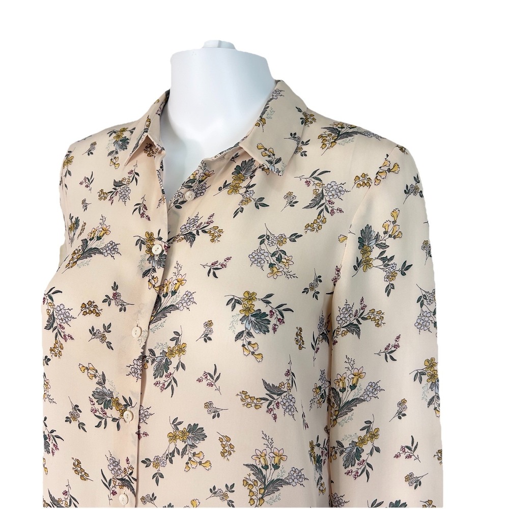 Zara Blouse Top Womens Size XS Basic Summer Flower Beige Semi Sheer Button Front - Picture 5 of 10
